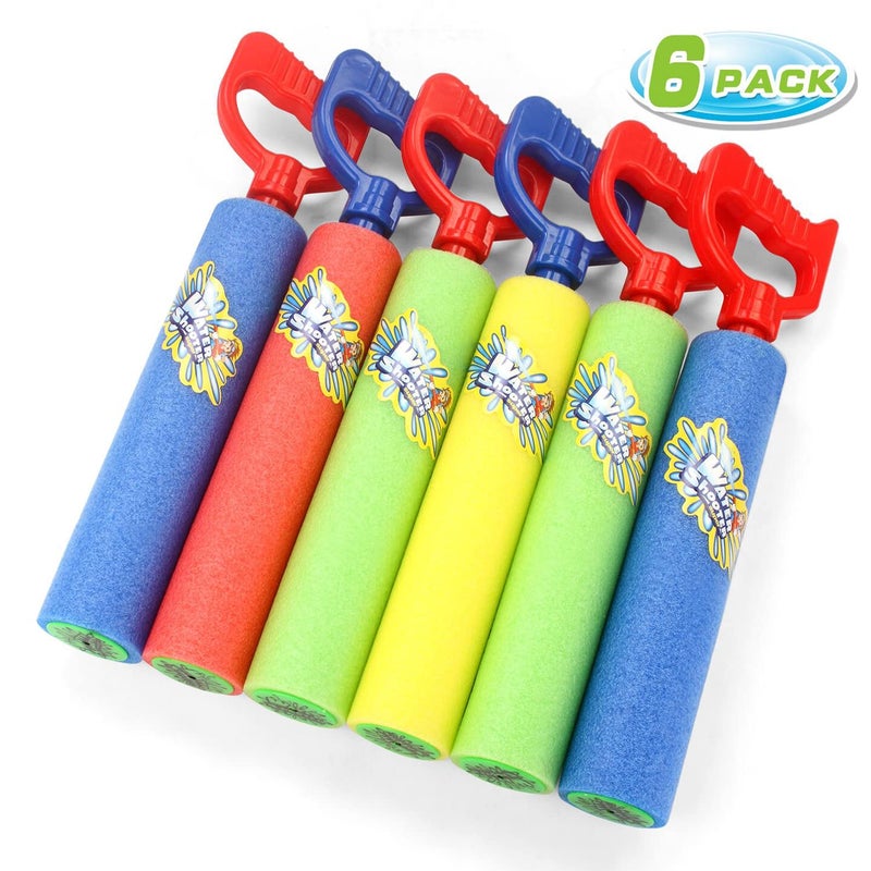 Fun-Here Water Guns Shooter 6 Pack, Super Foam Soakers Blaster Squirt Guns, Pool Noodles Toy with Plastic Handle Summer Swimming Beach Garden Fighting Game,Outdoor Toys for Kids Boys Girls Adults - Image 1